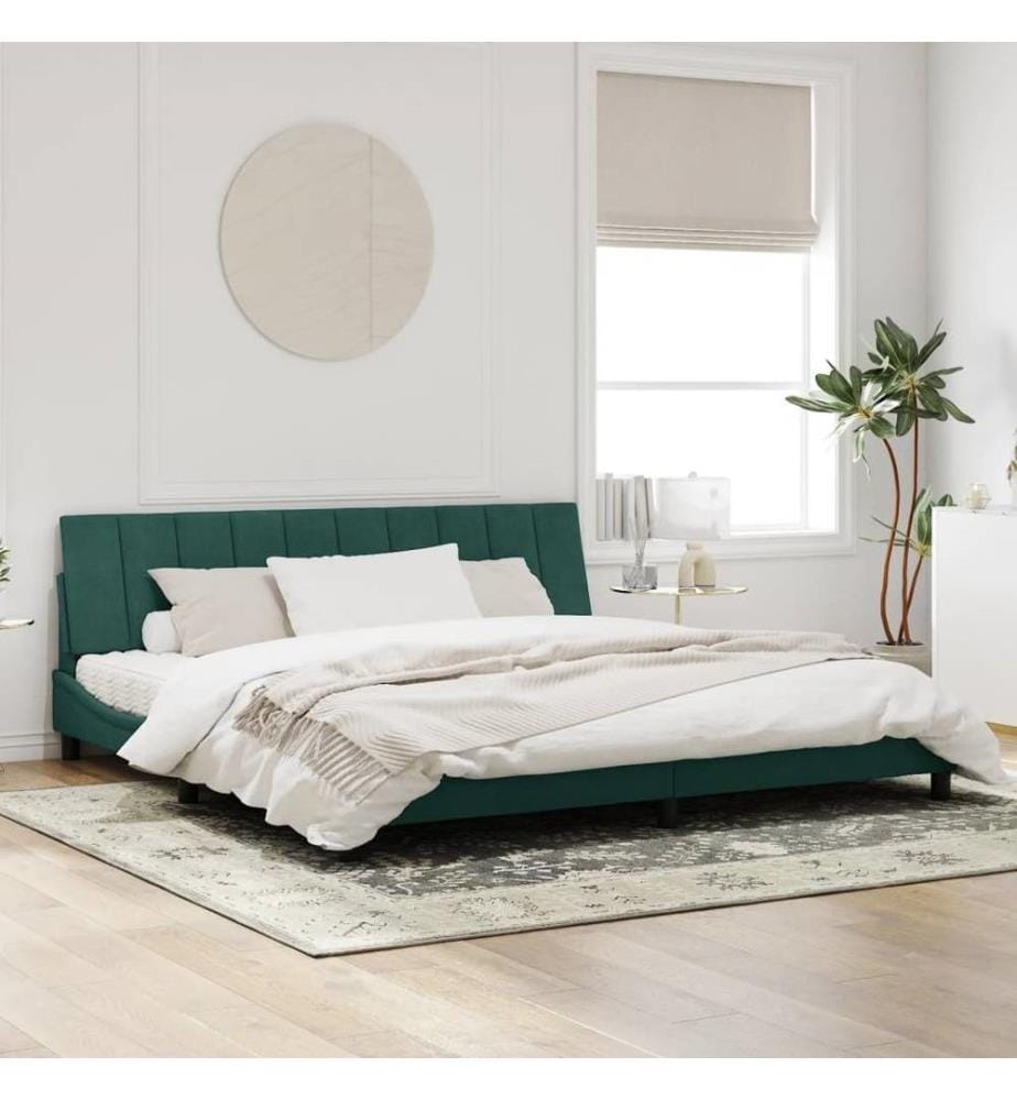 Bettgestell mit LED-Leuchten Dunkelgrün 200x200 cm Samt