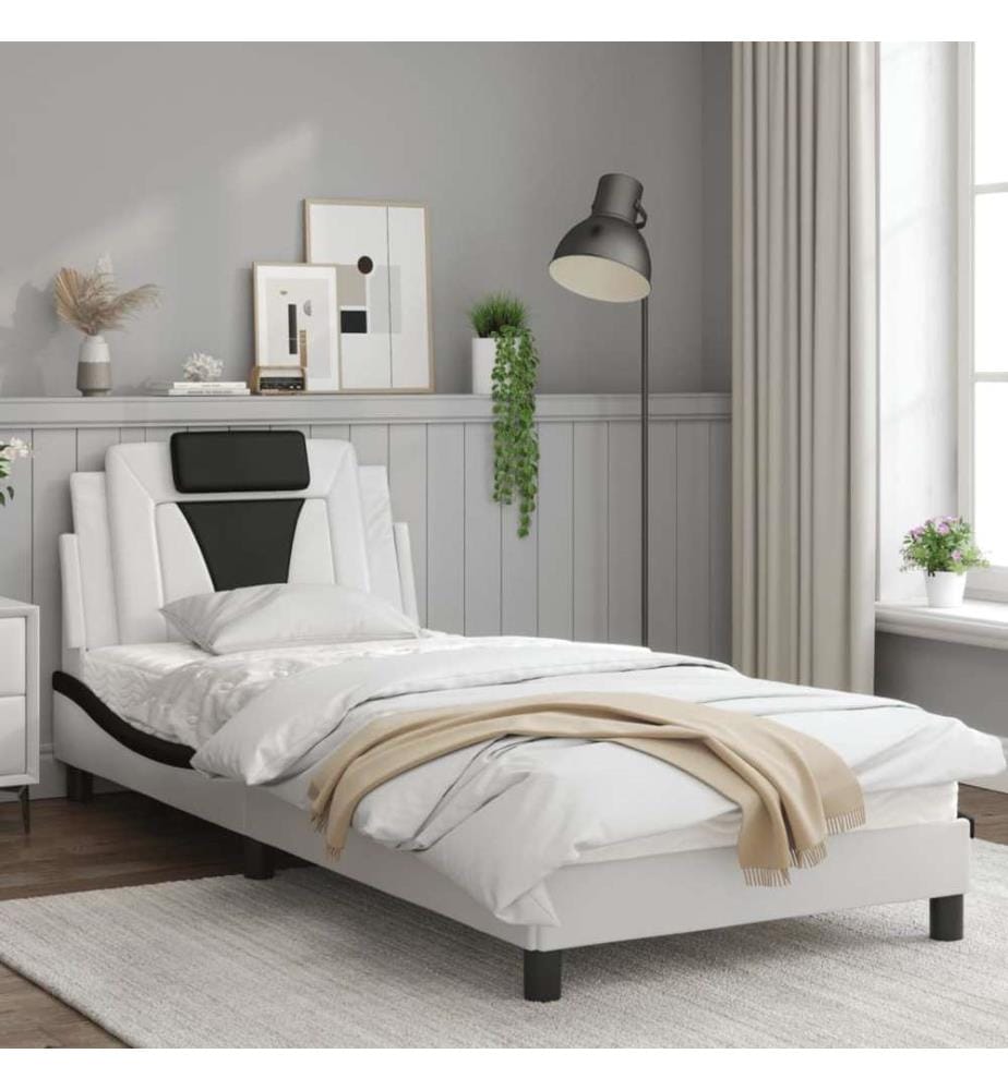 Bettgestell mit LED Weiss und Schwarz 90x190 cm Kunstleder