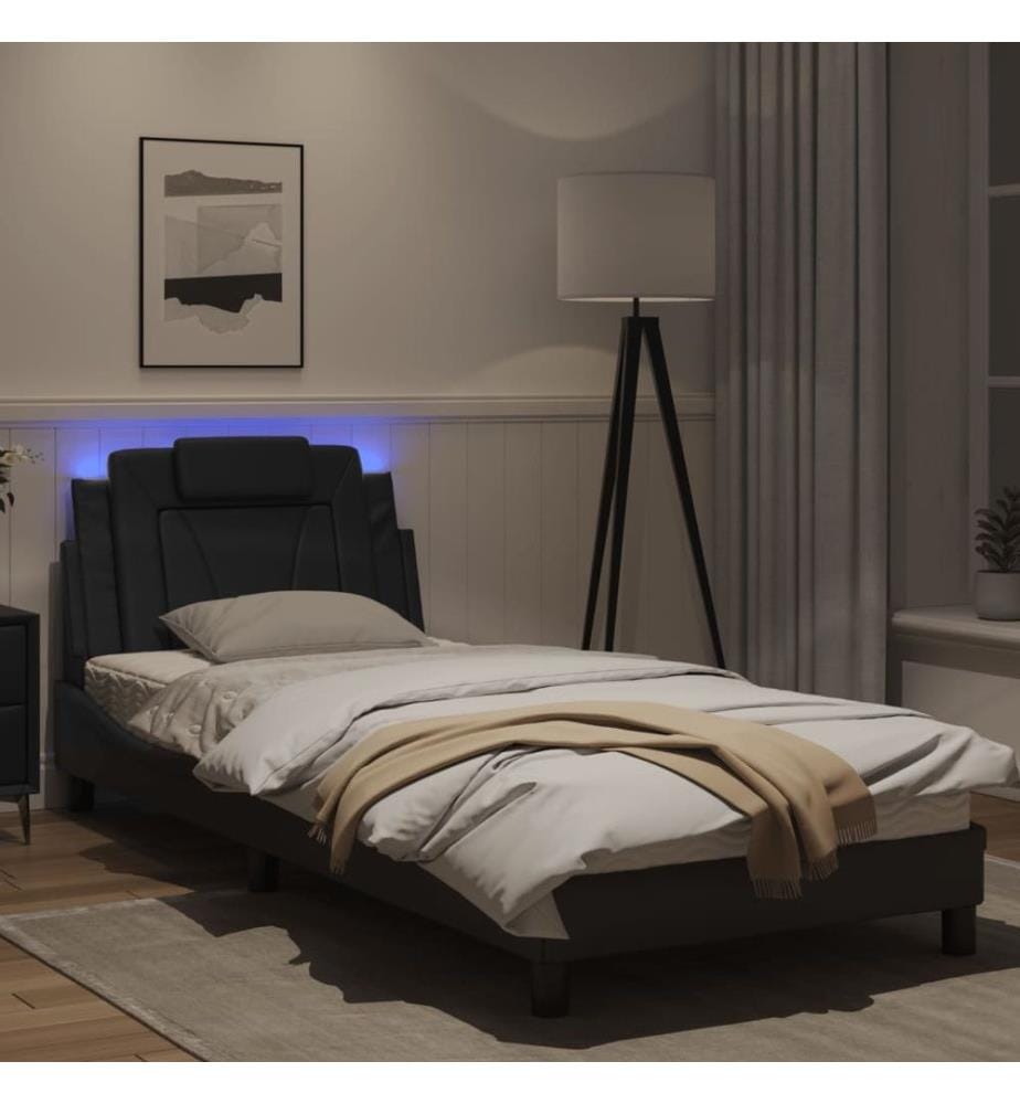 Bettgestell mit LED Schwarz 90x190 cm Kunstleder