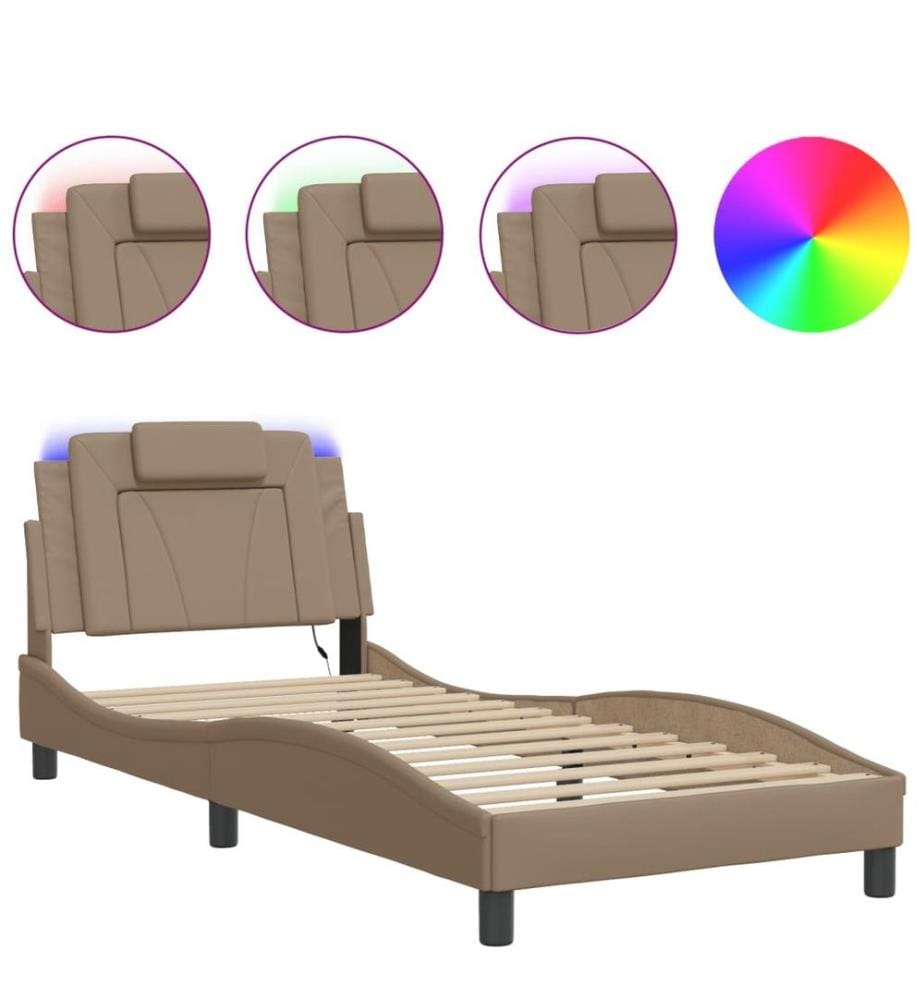 Bettgestell mit LED Cappuccino-Braun 90x200 cm Kunstleder