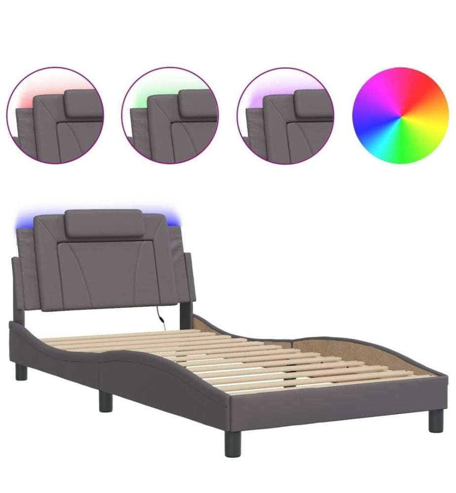 Bettgestell mit LED Grau 100x200 cm Kunstleder