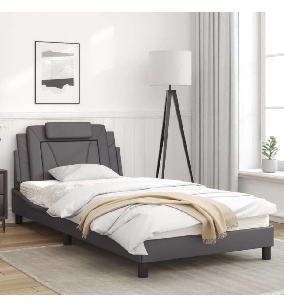 Bettgestell mit LED Grau 100x200 cm Kunstleder