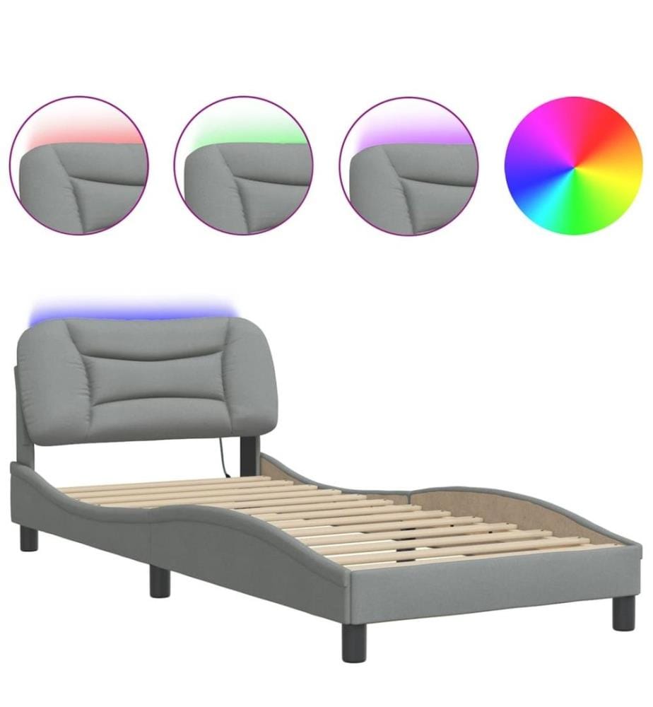 Bettgestell mit LED Hellgrau 80x200 cm Stoff