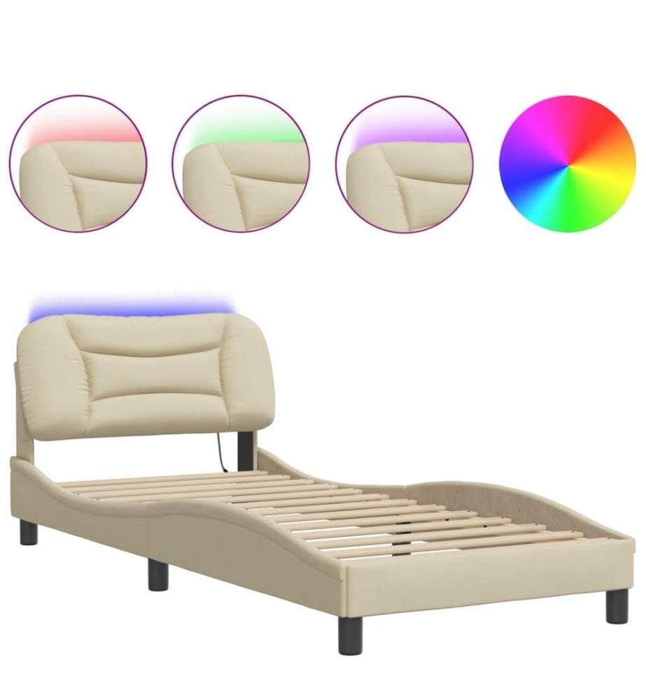 Bettgestell mit LED Creme 90x200 cm Stoff