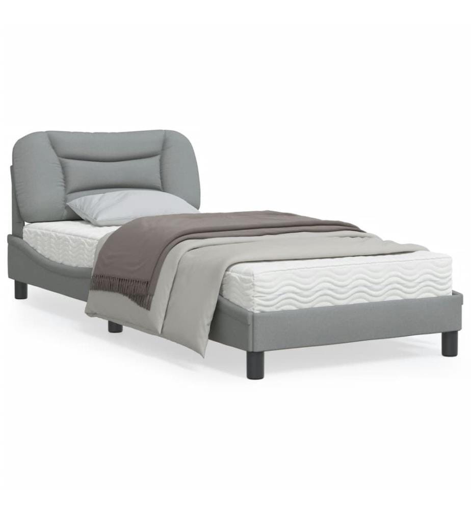 Bettgestell mit LED Hellgrau 90x190 cm Stoff