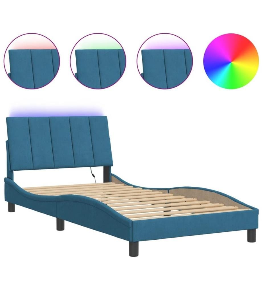 Bettgestell mit LED-Leuchten Blau 100x200 cm Samt