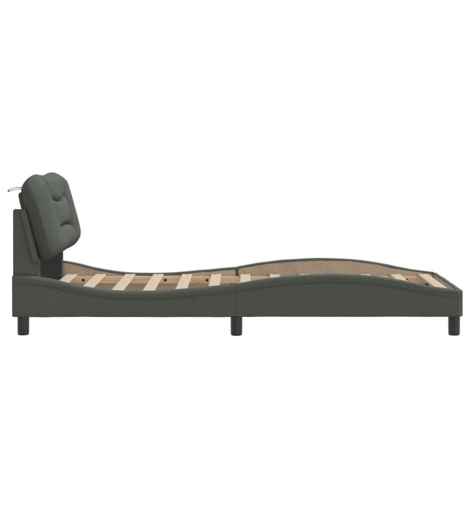 Bettgestell mit Kopfteil Dunkelgrau 90x200 cm Stoff