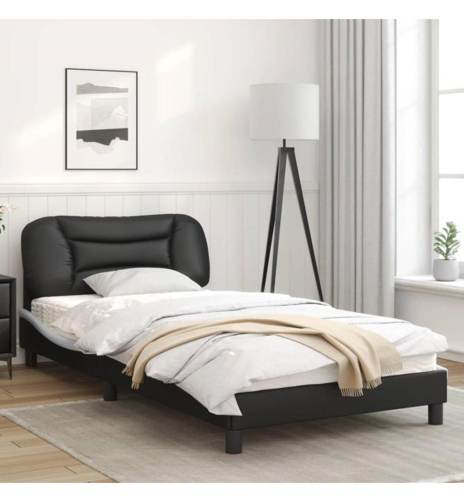 Bettgestell mit Kopfteil Schwarz und Weiss 100x200 cm Kunstleder