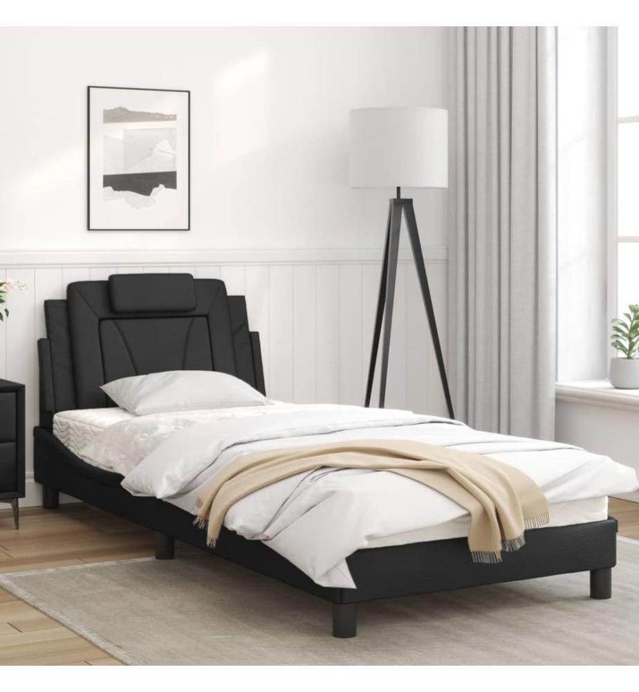 Bettgestell mit Kopfteil Schwarz 90x190 cm Kunstleder
