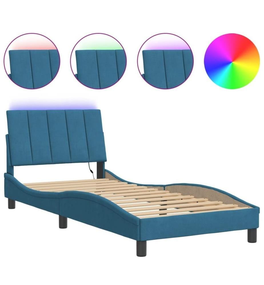 Bettgestell mit LED-Leuchten Blau 90x200 cm Samt