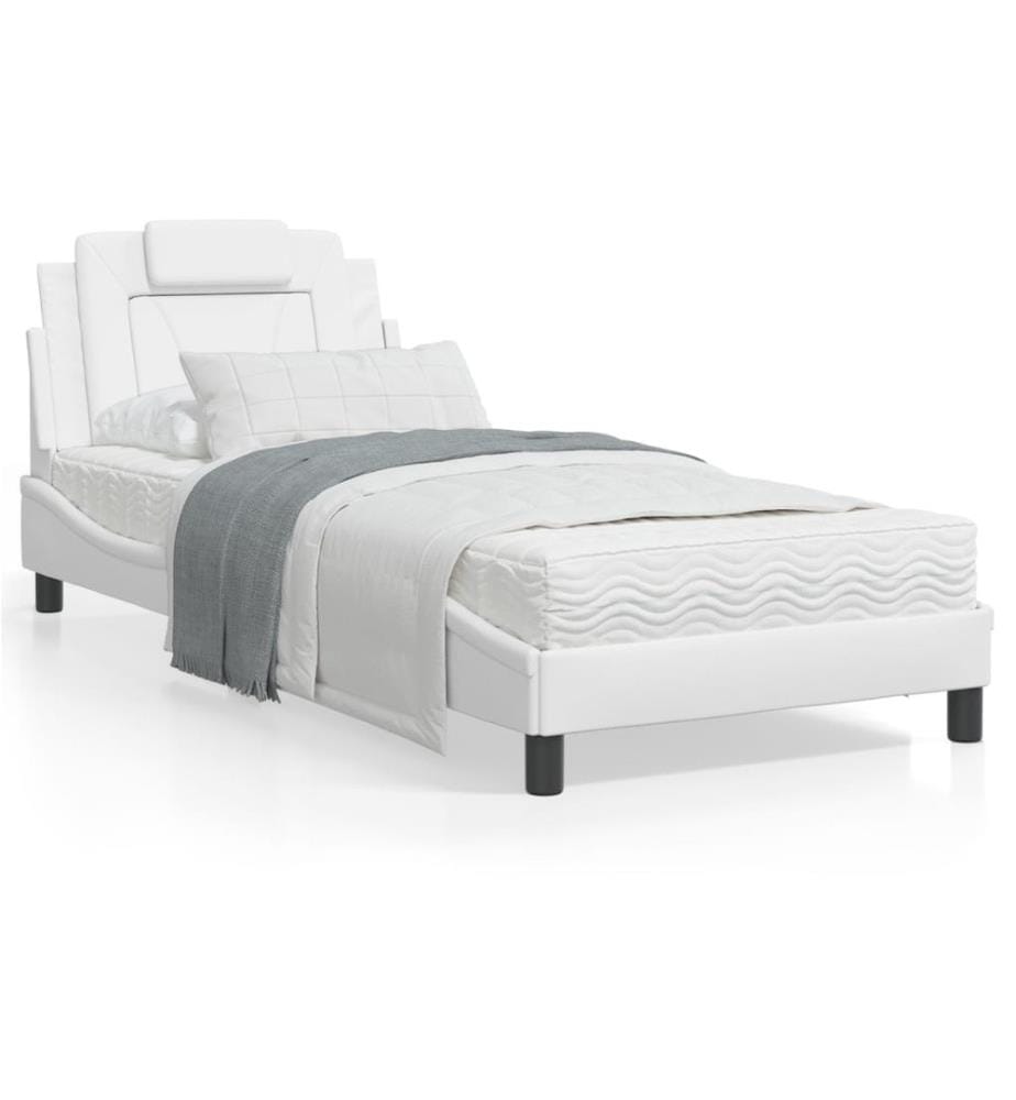 Bettgestell mit LED Weiss 90x200 cm Kunstleder