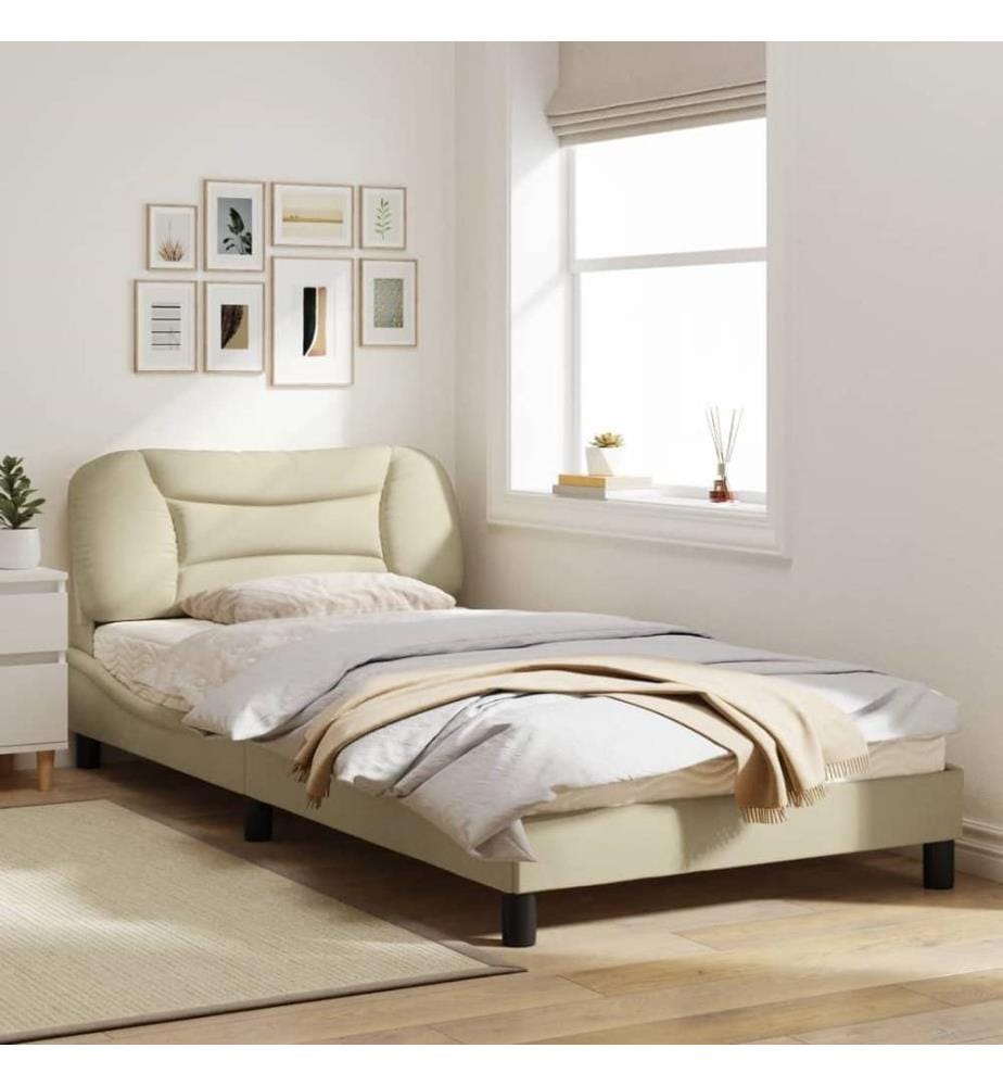 Bettgestell mit Kopfteil Creme 100x200 cm Stoff