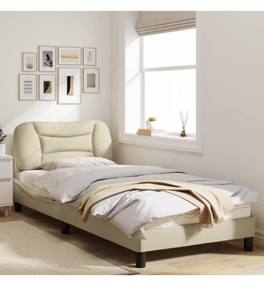 Bettgestell mit Kopfteil Creme 90x190 cm Stoff