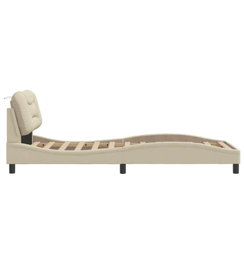 Bettgestell mit Kopfteil Creme 90x190 cm Stoff