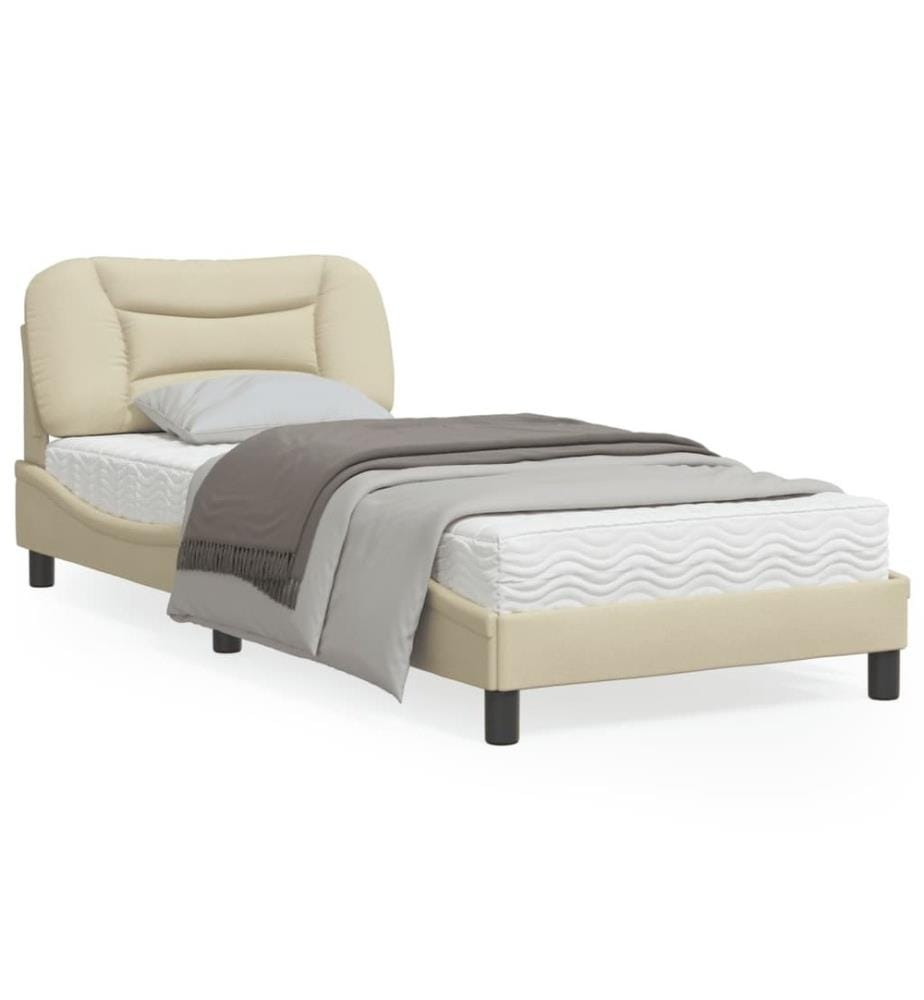 Bettgestell mit Kopfteil Creme 90x200 cm Stoff