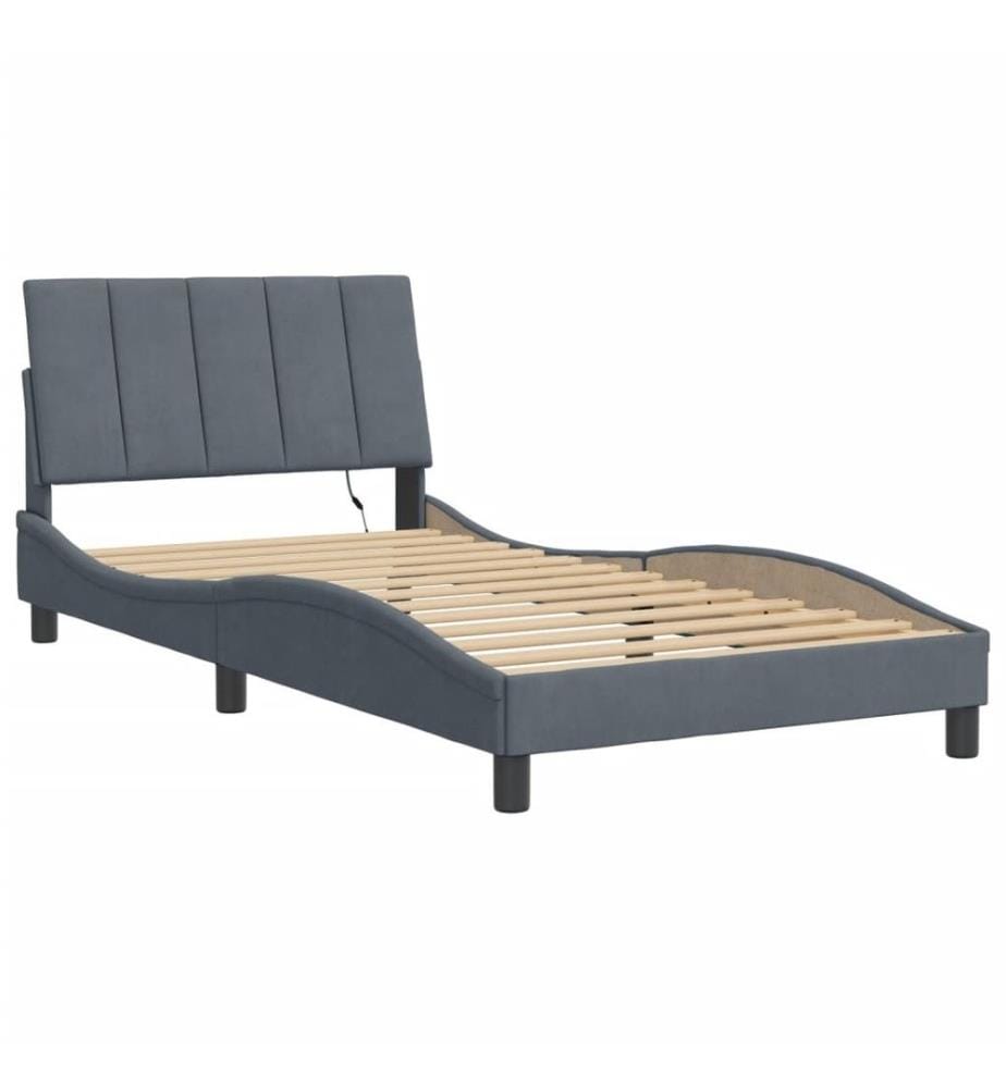 Bettgestell mit LED-Leuchten Dunkelgrau 100x200 cm Samt