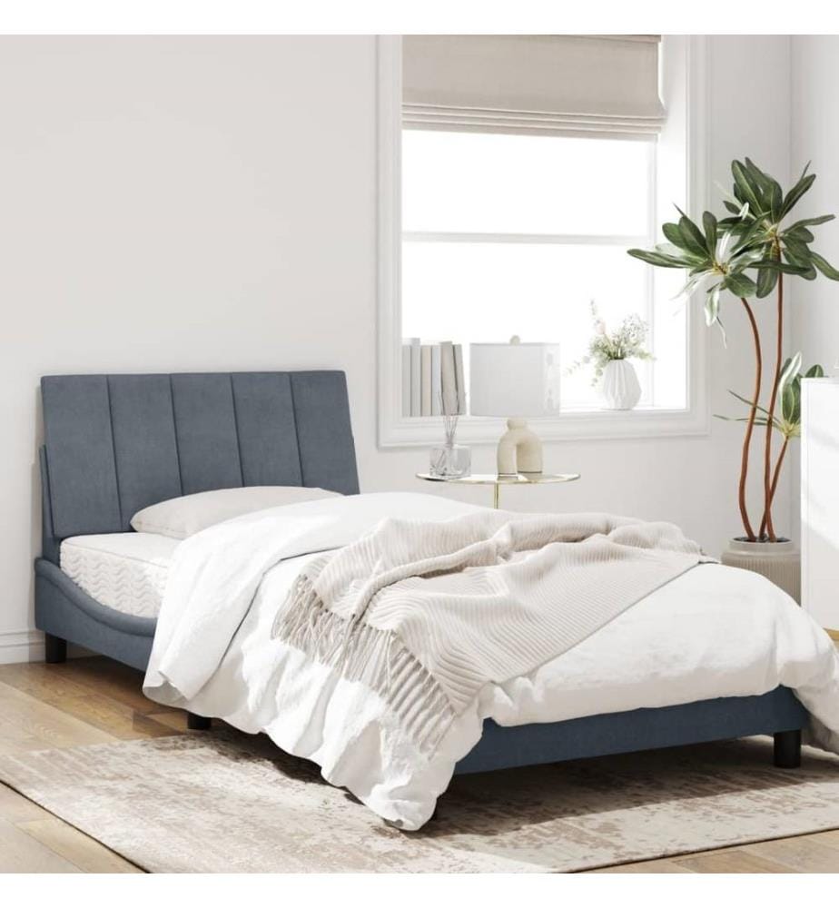 Bettgestell mit LED-Leuchten Dunkelgrau 100x200 cm Samt
