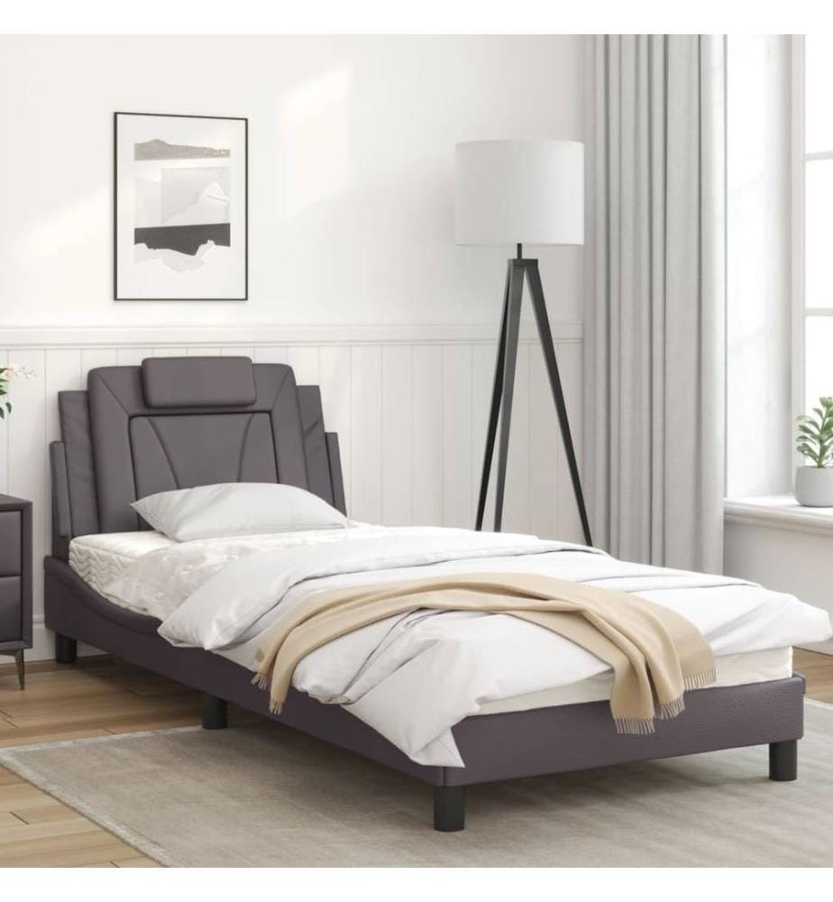 Bettgestell mit Kopfteil Grau 90x190 cm Kunstleder