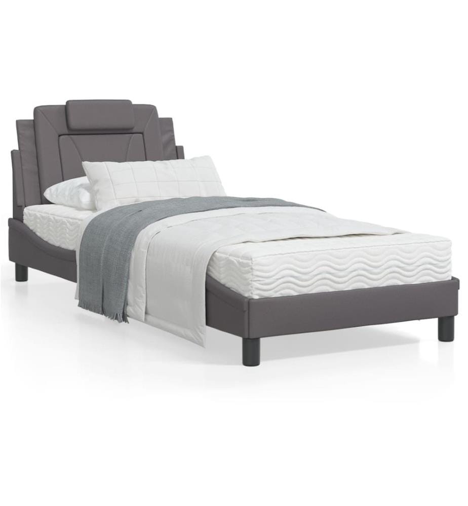 Bettgestell mit LED Grau 90x190 cm Kunstleder