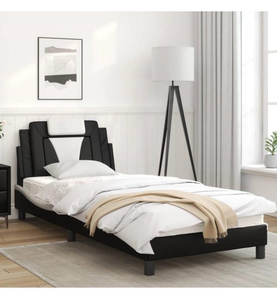Bettgestell mit LED Schwarz und Weiss 90x200 cm Kunstleder