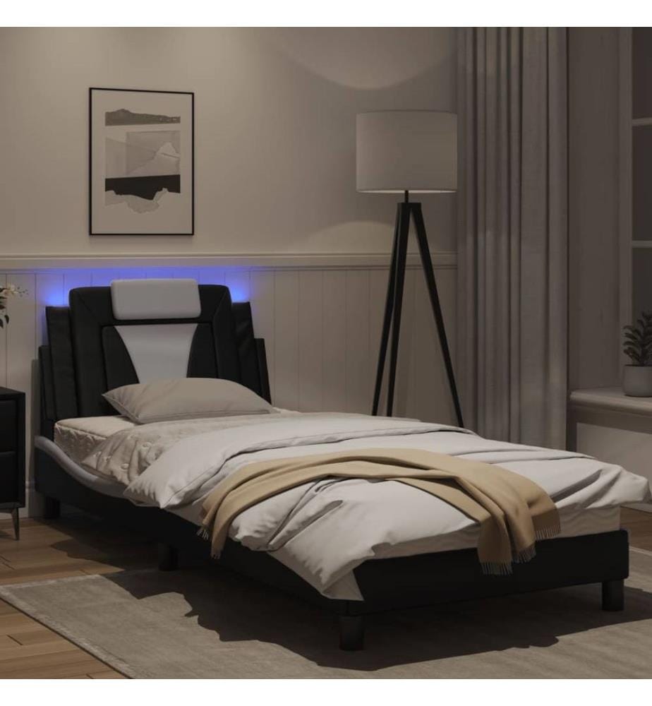Bettgestell mit LED Schwarz und Weiss 90x200 cm Kunstleder