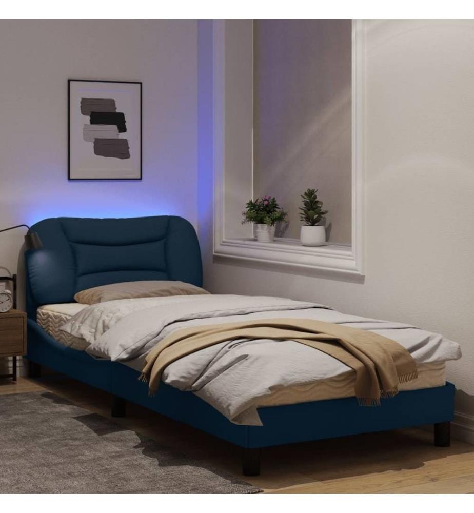 Bettgestell mit LED Blau 90x190 cm Stoff