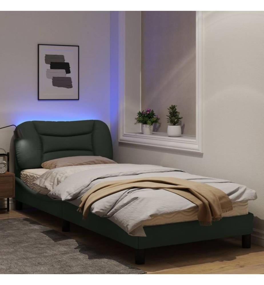 Bettgestell mit LED Dunkelgrau 90x200 cm Stoff