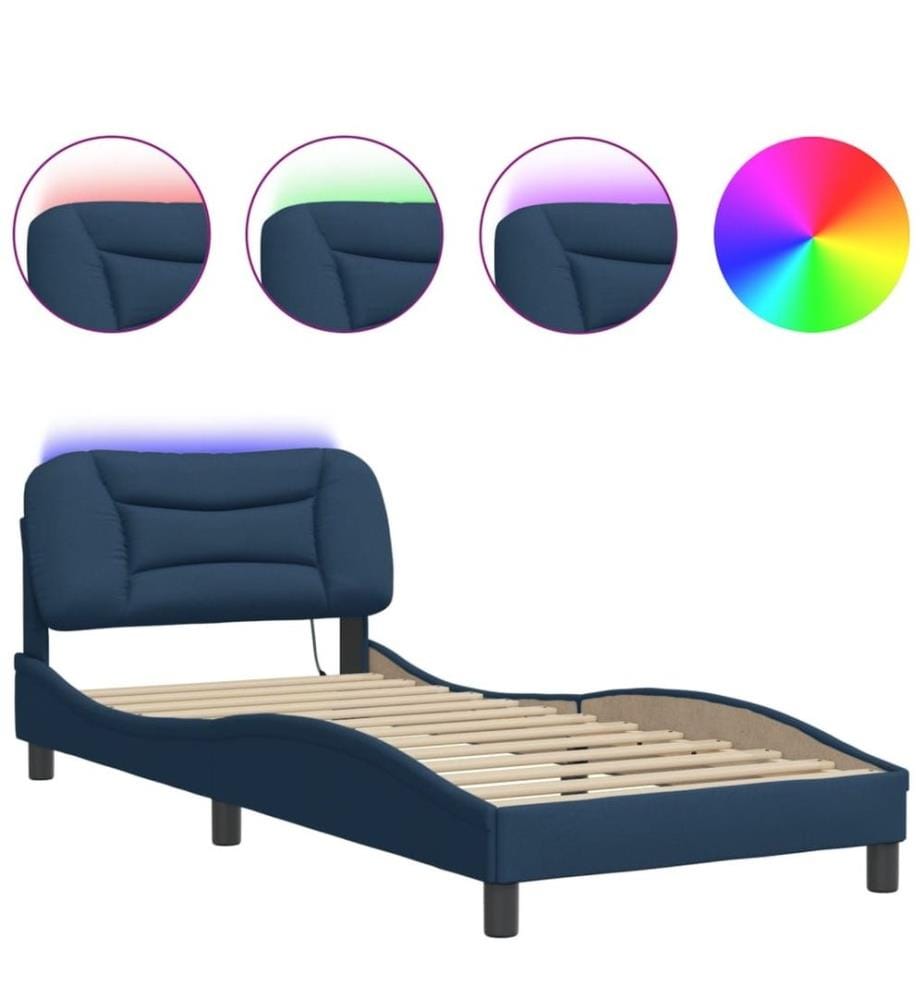 Bettgestell mit LED Blau 90x200 cm Stoff