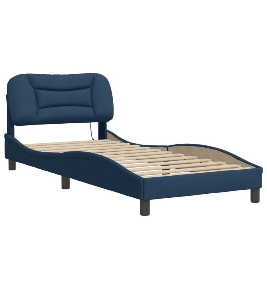 Bettgestell mit LED Blau 90x200 cm Stoff
