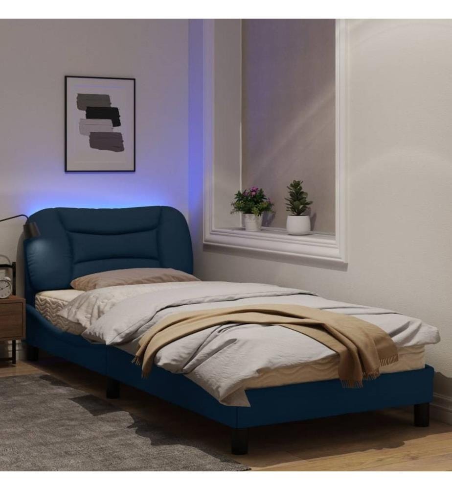 Bettgestell mit LED Blau 90x200 cm Stoff