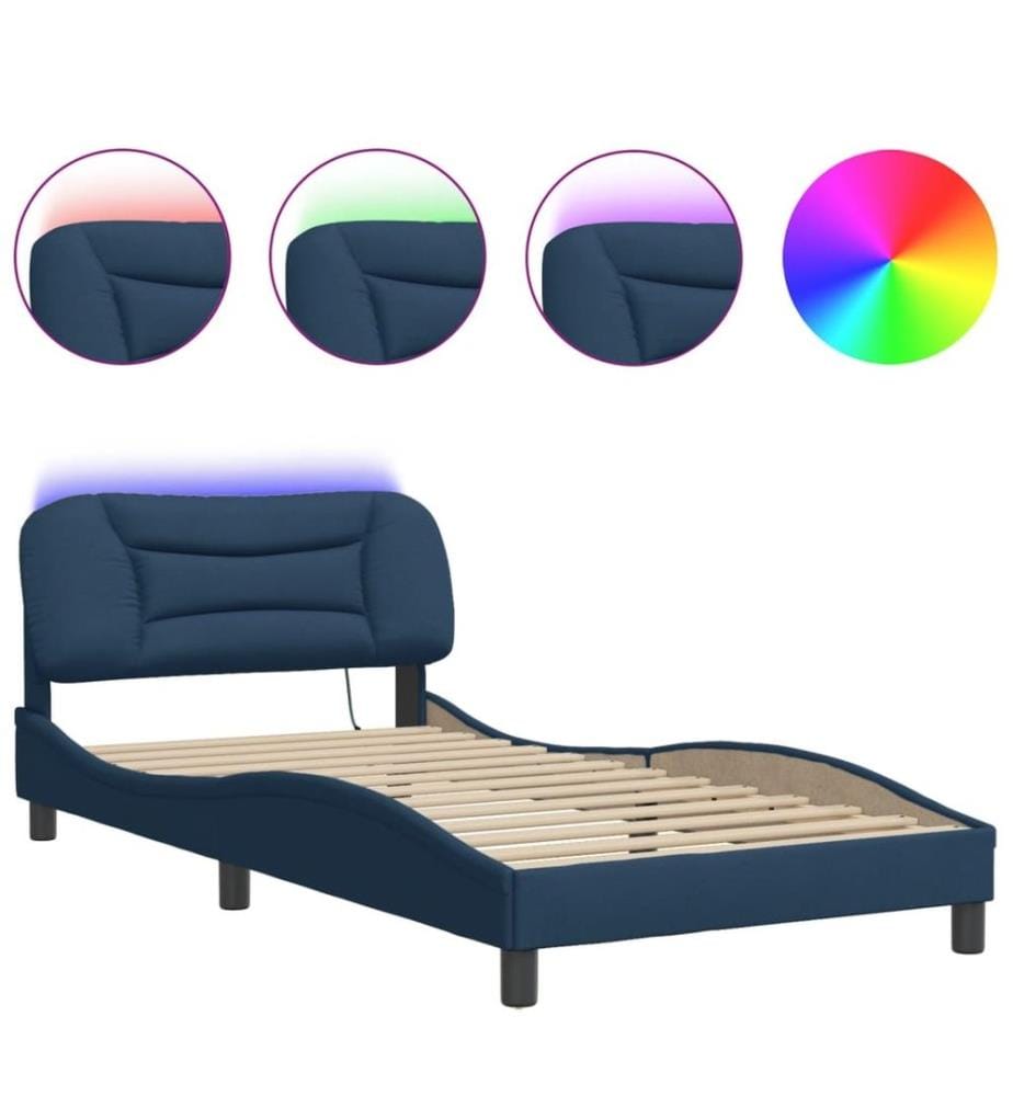 Bettgestell mit LED Blau 100x200 cm Stoff