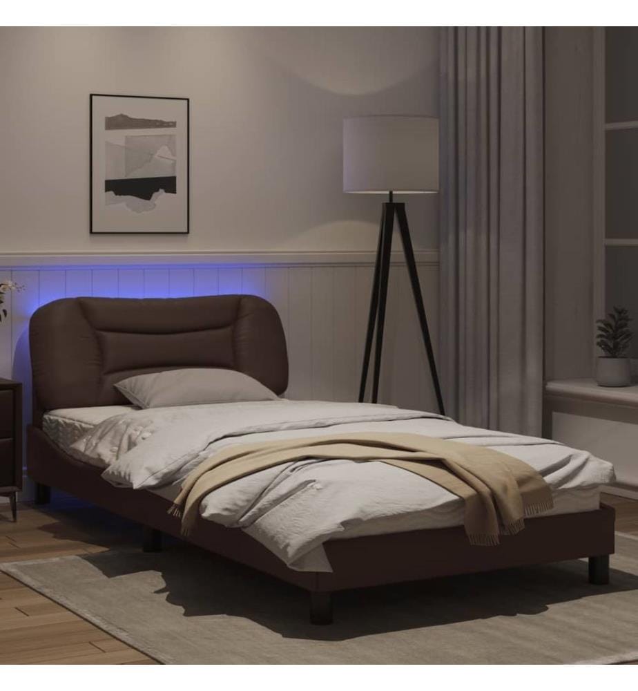Bettgestell mit LED Braun 100x200 cm Kunstleder