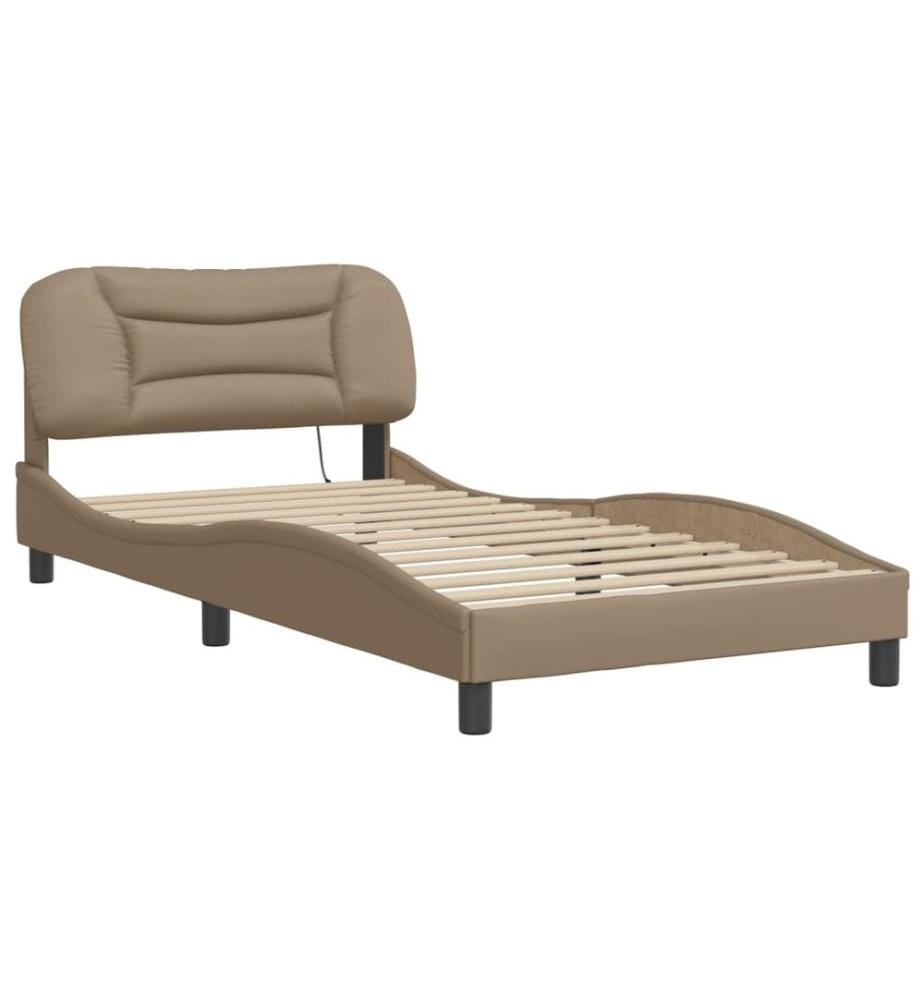 Bettgestell mit LED Cappuccino-Braun 100x200 cm Kunstleder