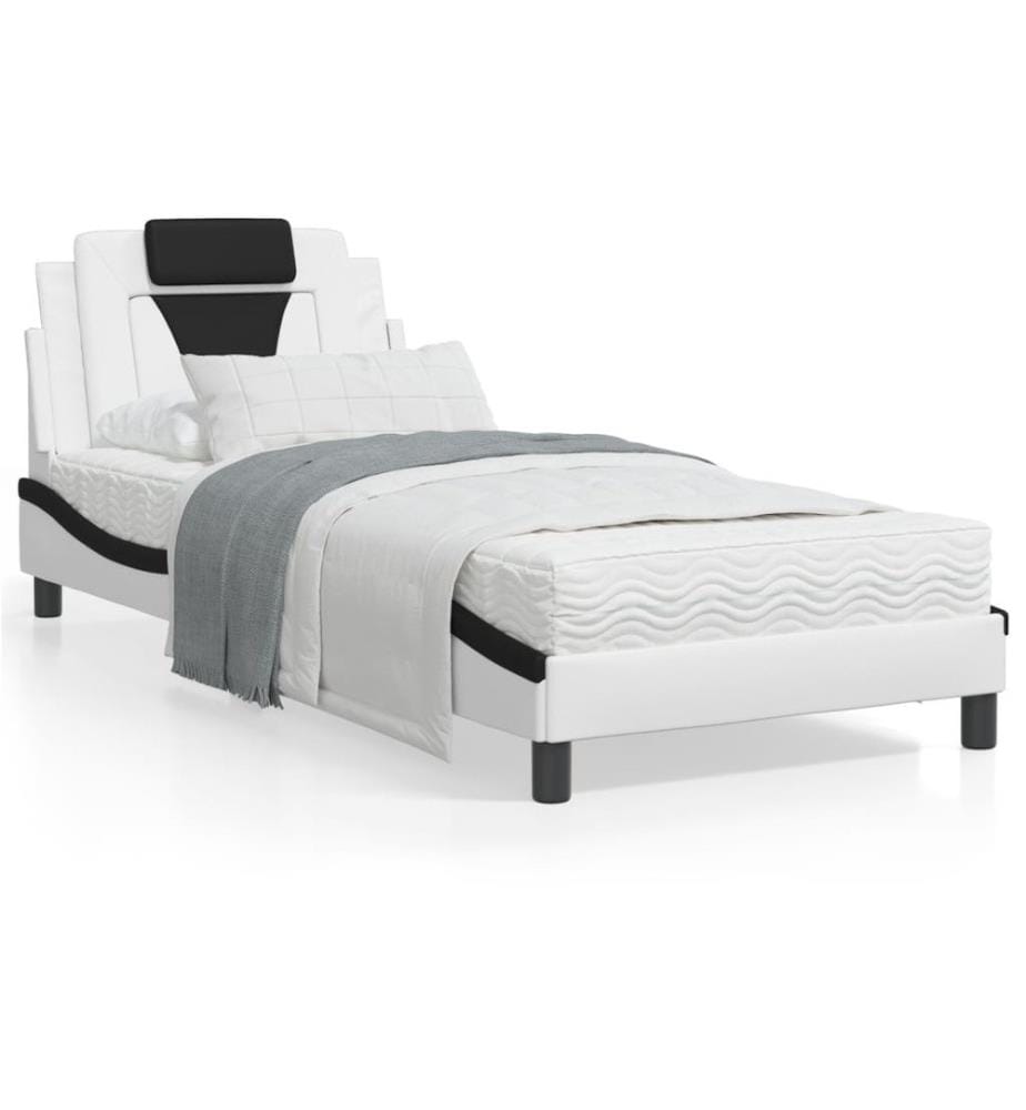 Bett mit Matratze Weiss und Schwarz 90x190 cm Kunstleder