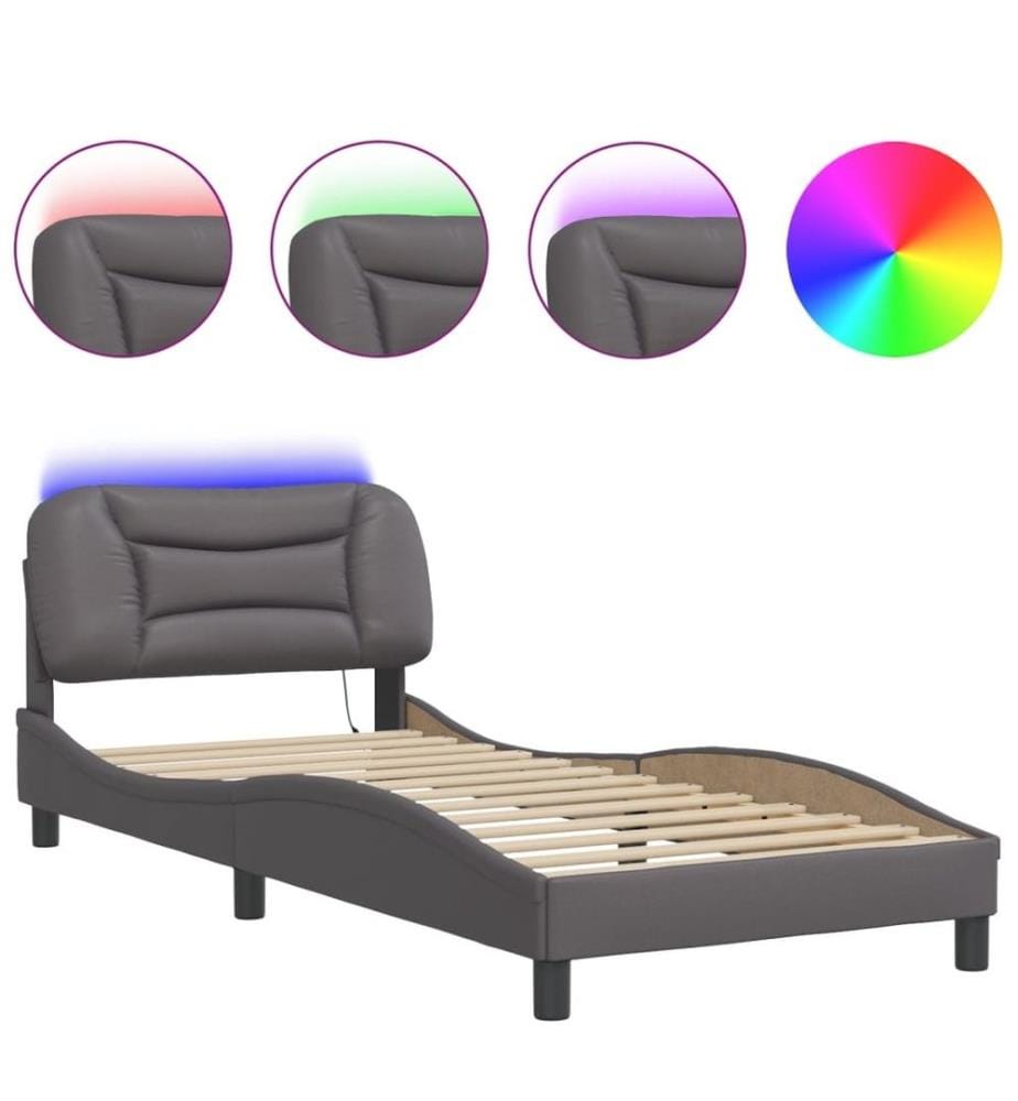 Bettgestell mit LED Grau 90x200 cm Kunstleder