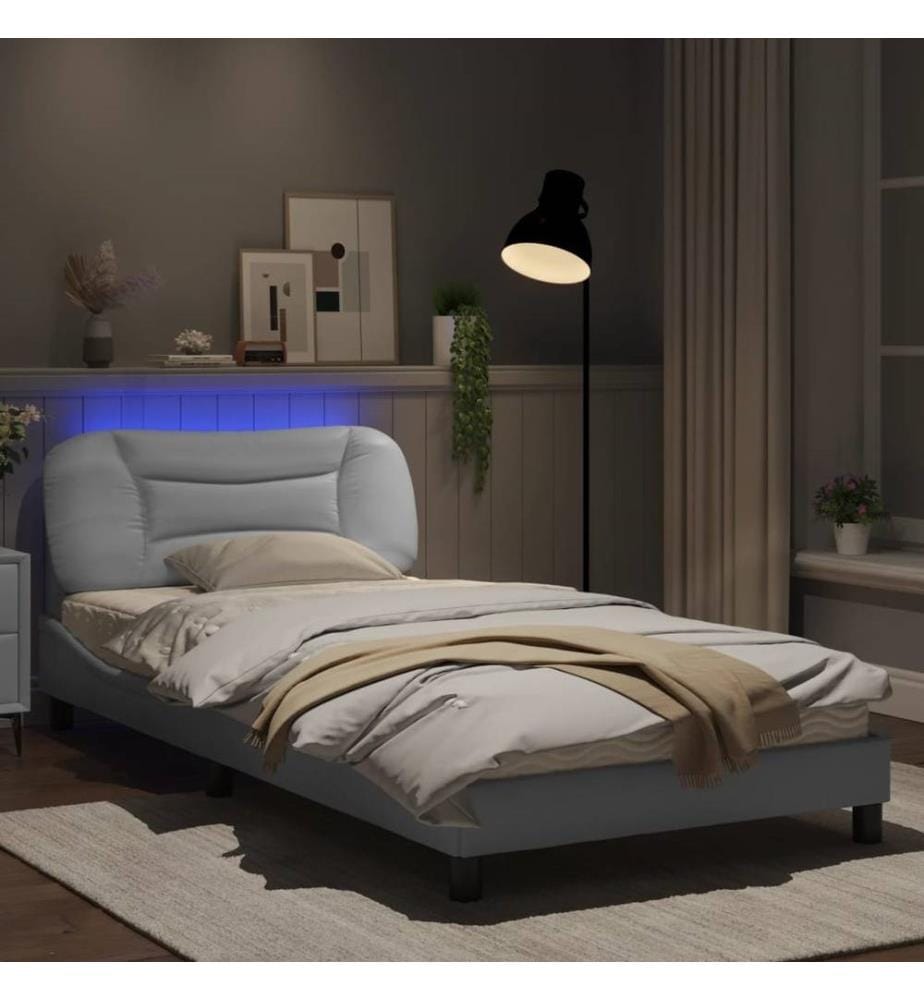 Bettgestell mit LED Weiss 100x200 cm Kunstleder
