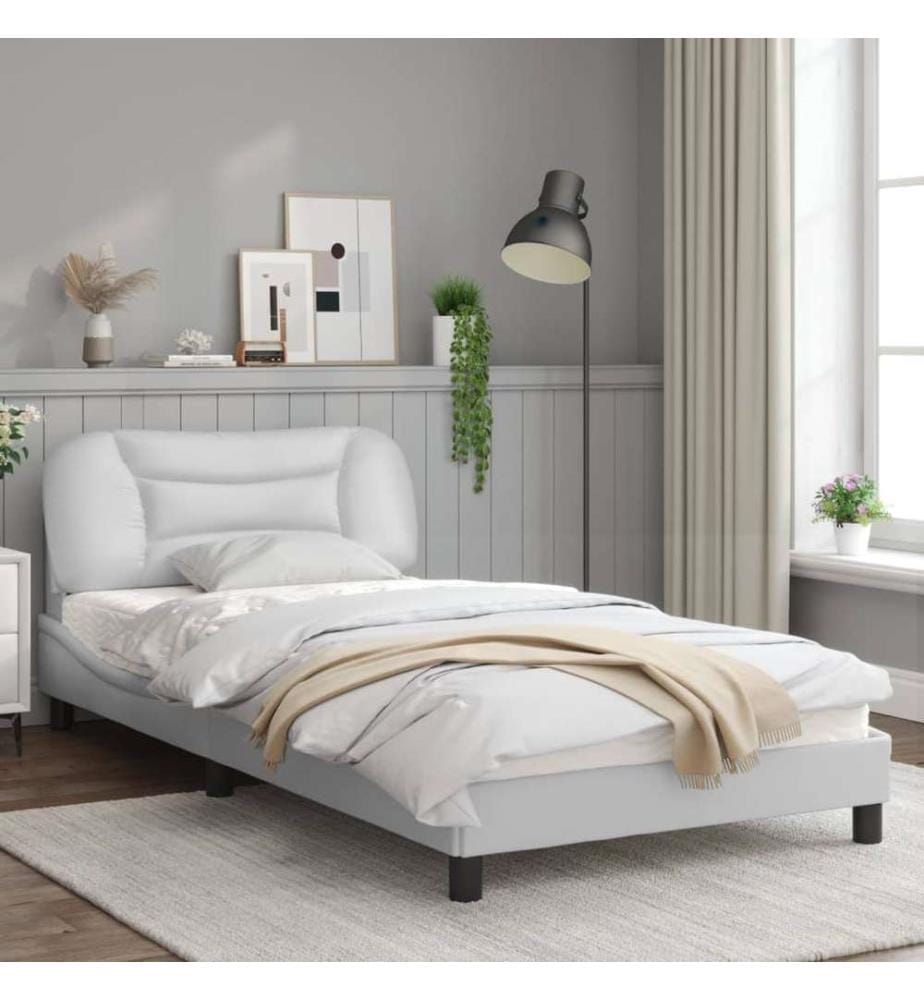 Bettgestell mit LED Weiss 100x200 cm Kunstleder