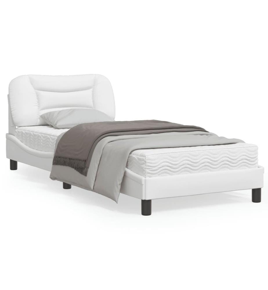 Bettgestell mit LED Weiss 90x190 cm Kunstleder