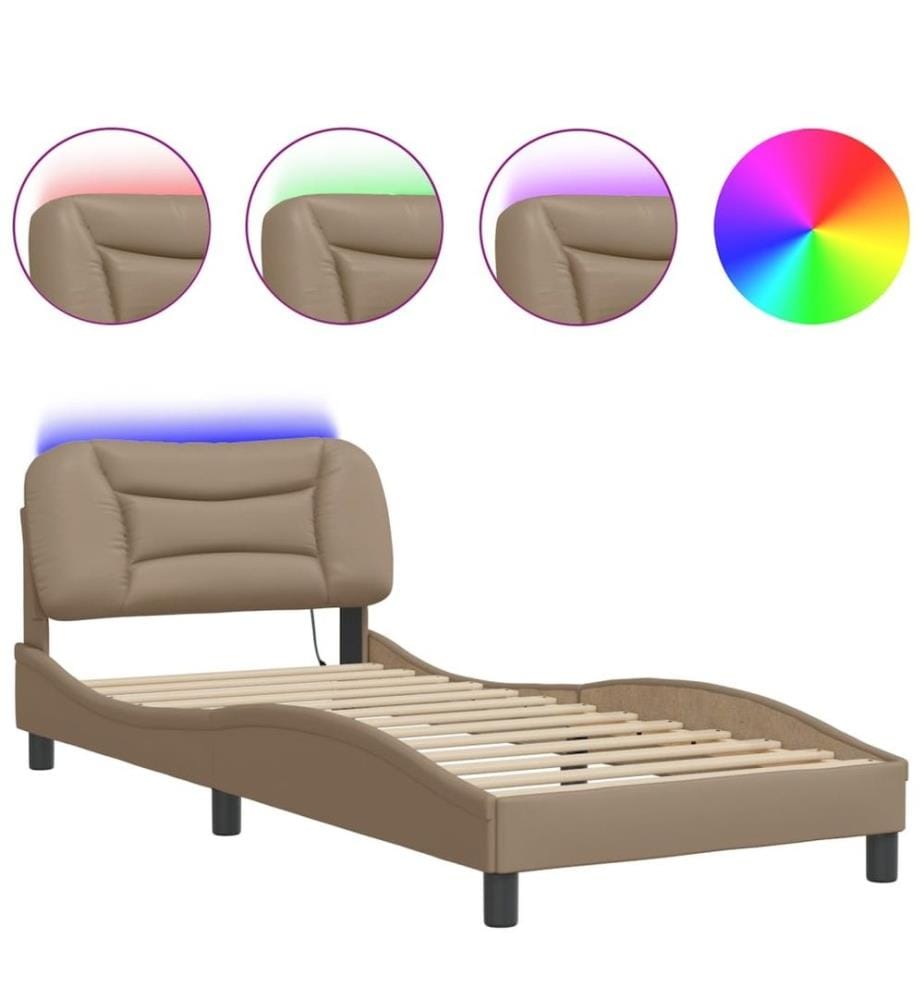 Bettgestell mit LED Cappuccino-Braun 90x200 cm Kunstleder