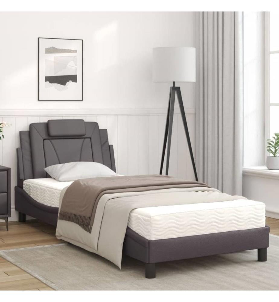 Bett mit Matratze Grau 80x200 cm Kunstleder