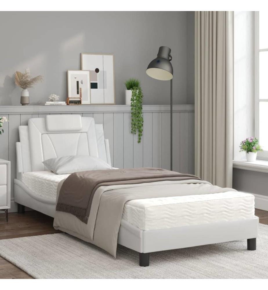 Bett mit Matratze Weiss 80x200 cm Kunstleder