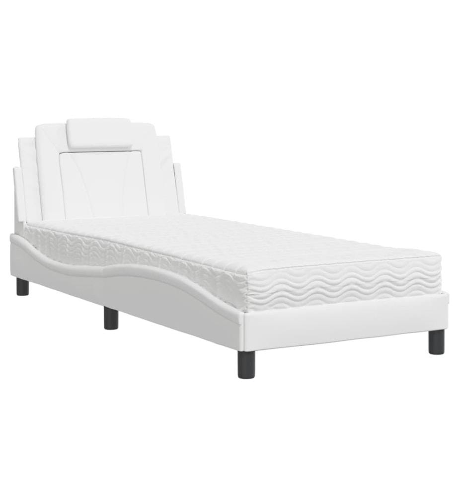 Bett mit Matratze Weiss 90x200 cm Kunstleder