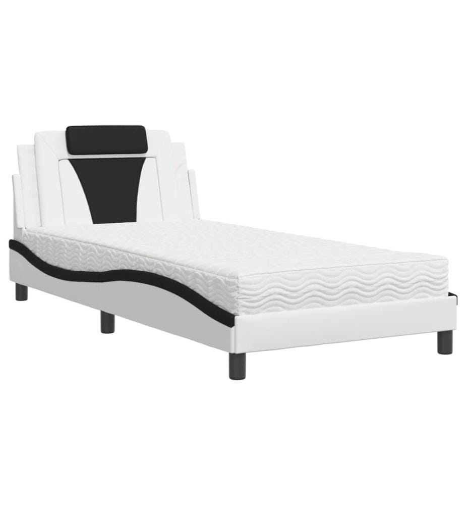 Bett mit Matratze Weiss und Schwarz 100x200 cm Kunstleder