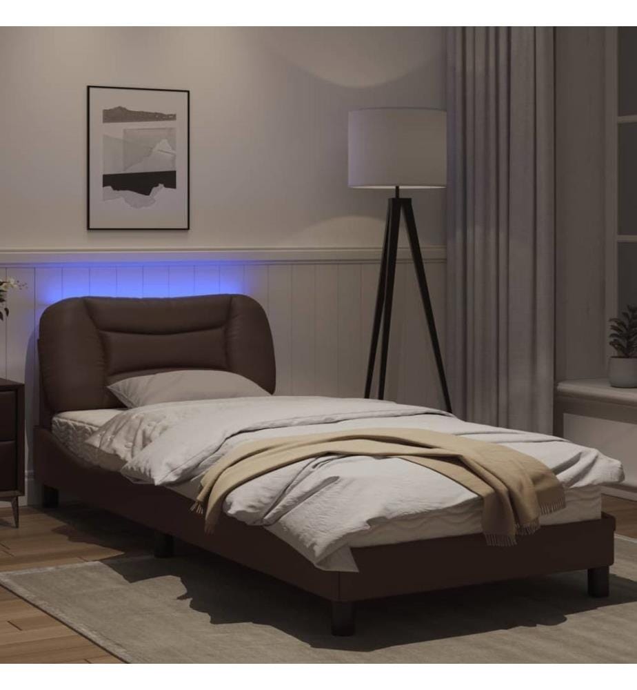 Bettgestell mit LED Braun 80x200 cm Kunstleder