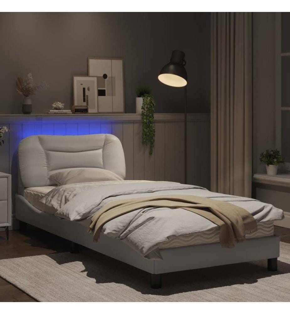 Bettgestell mit LED Weiss 90x200 cm Kunstleder