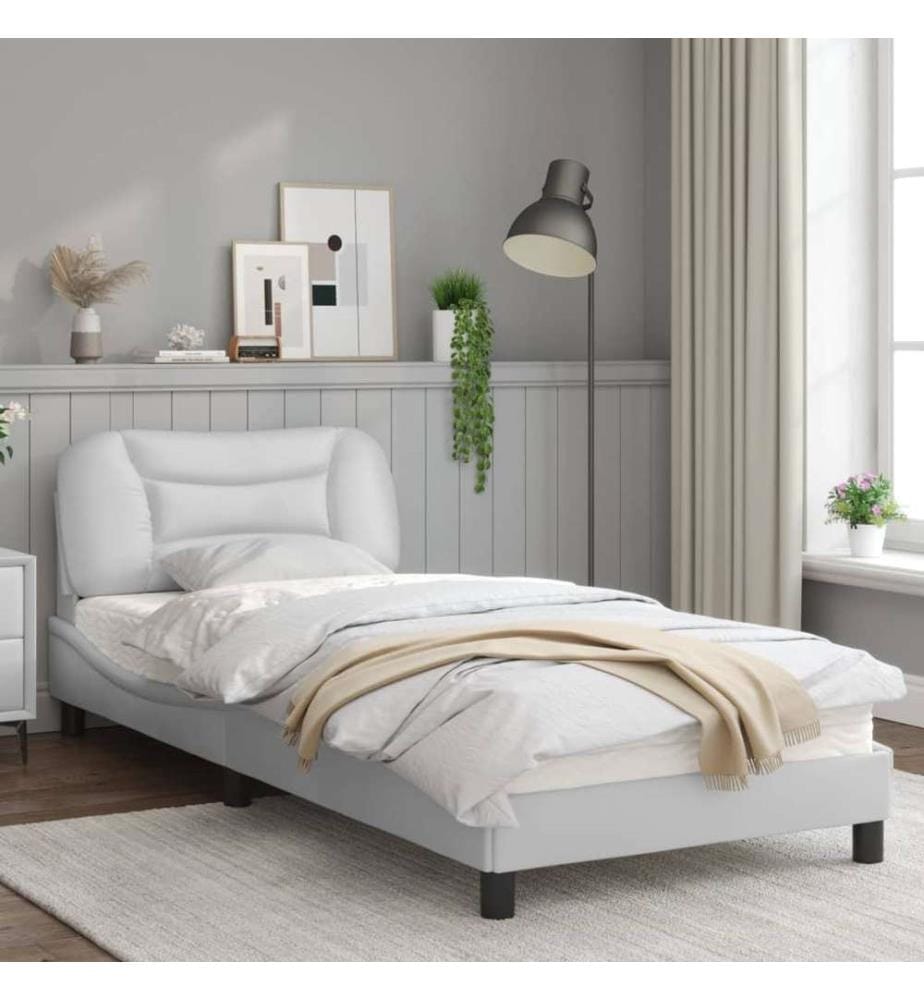 Bettgestell mit LED Weiss 90x200 cm Kunstleder