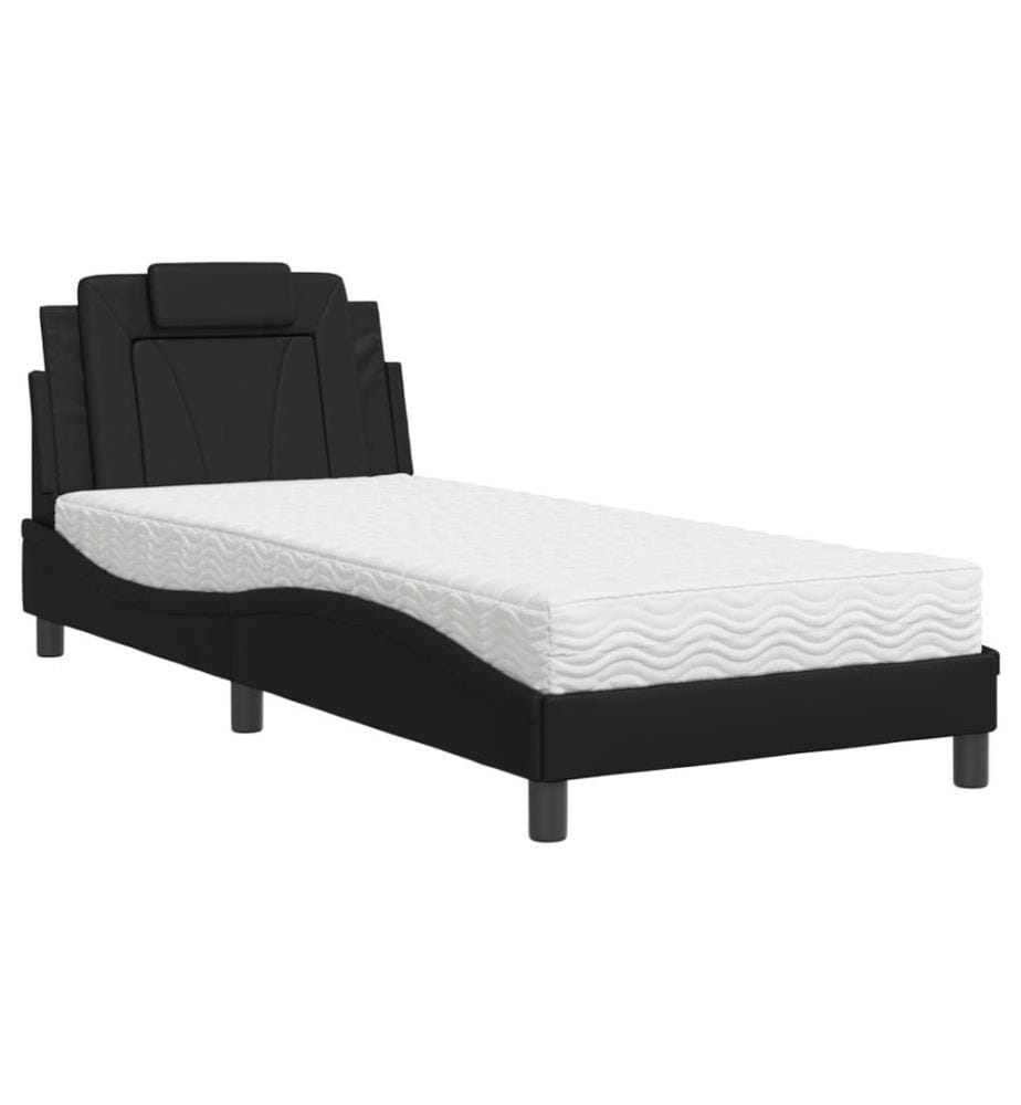 Bett mit Matratze Schwarz 80x200 cm Kunstleder