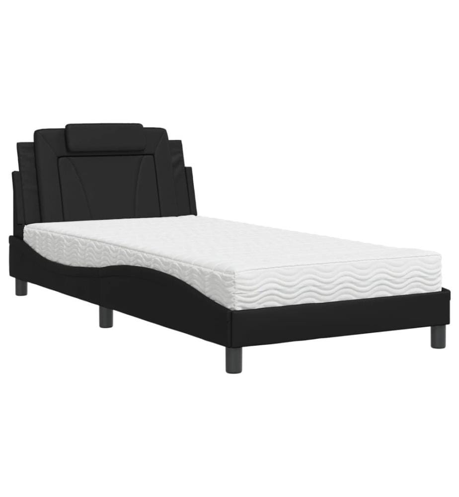 Bett mit Matratze Schwarz 100x200 cm Kunstleder