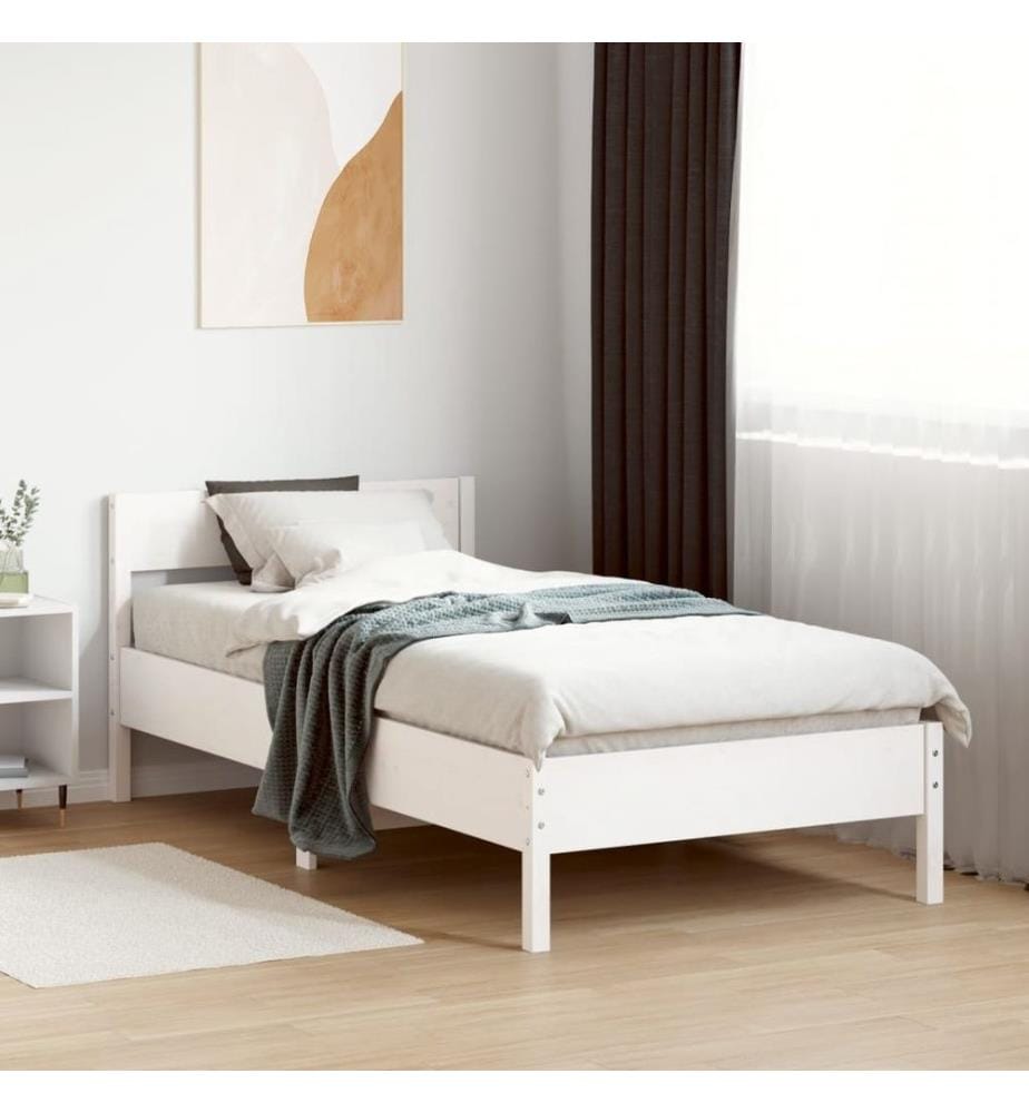 Massivholzbett mit Kopfteil Weiss 90x200 cm Kiefer