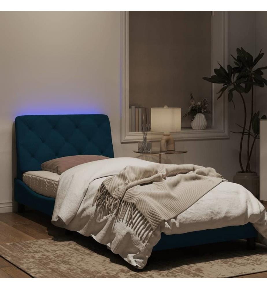 Bettgestell mit LED-Leuchten Blau 90x200 cm Samt